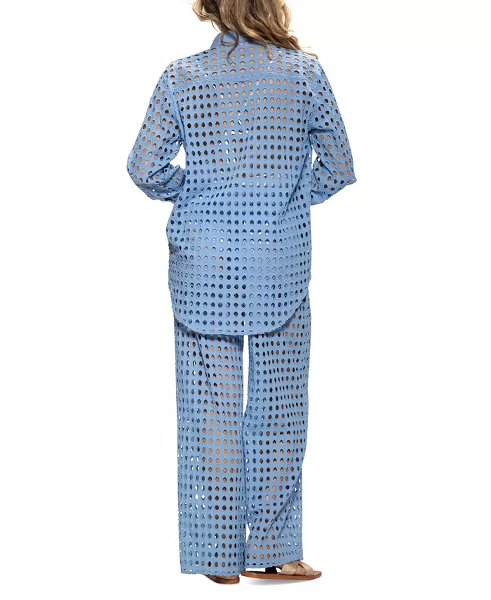 Alfani Dotti Women's Openwork Dot Shirt Cover-Up & Pants Women's Fashion Shoes & Accessories