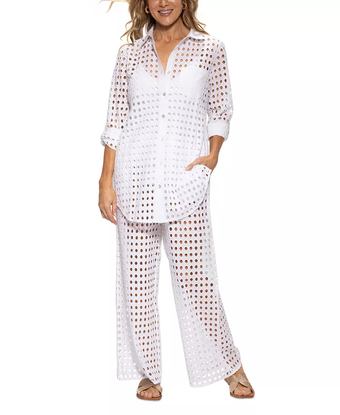 Alfani Dotti Women's Openwork Dot Shirt Cover-Up & Pants Women's Fashion Shoes & Accessories