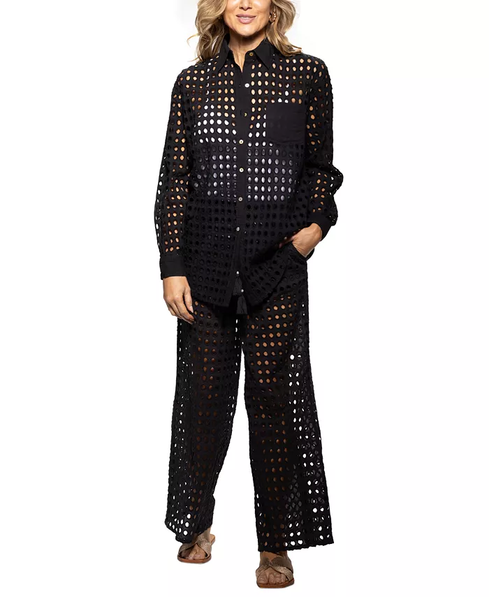 Alfani Dotti Women's Openwork Dot Shirt Cover-Up & Pants Women's Fashion Shoes & Accessories