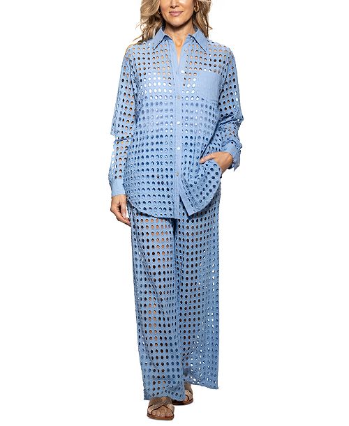 alfani Dotti Women's Openwork Dot Shirt Cover-Up & Pants Women's Fashion Shoes & Accessories