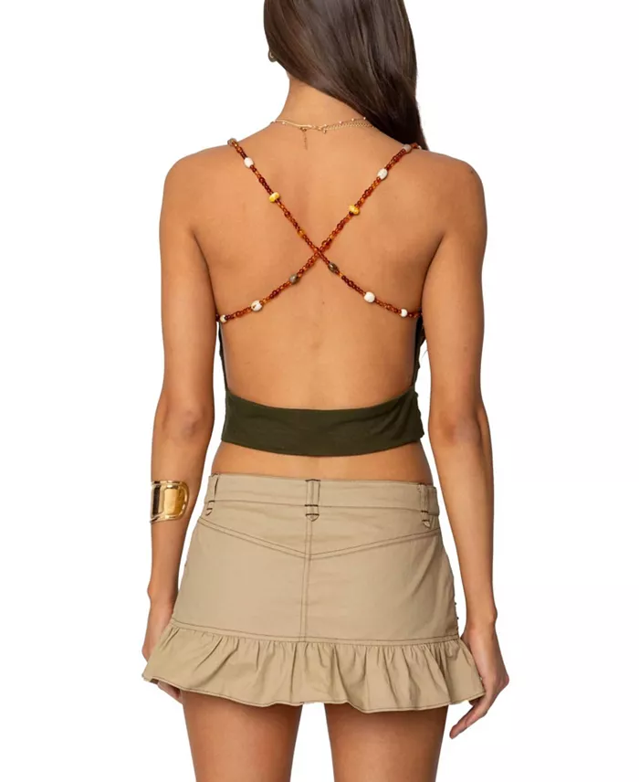 Alfani Edikted Women's Beaded Deep Cowl Neck Backless Top Women's Fashion Shoes & Accessories