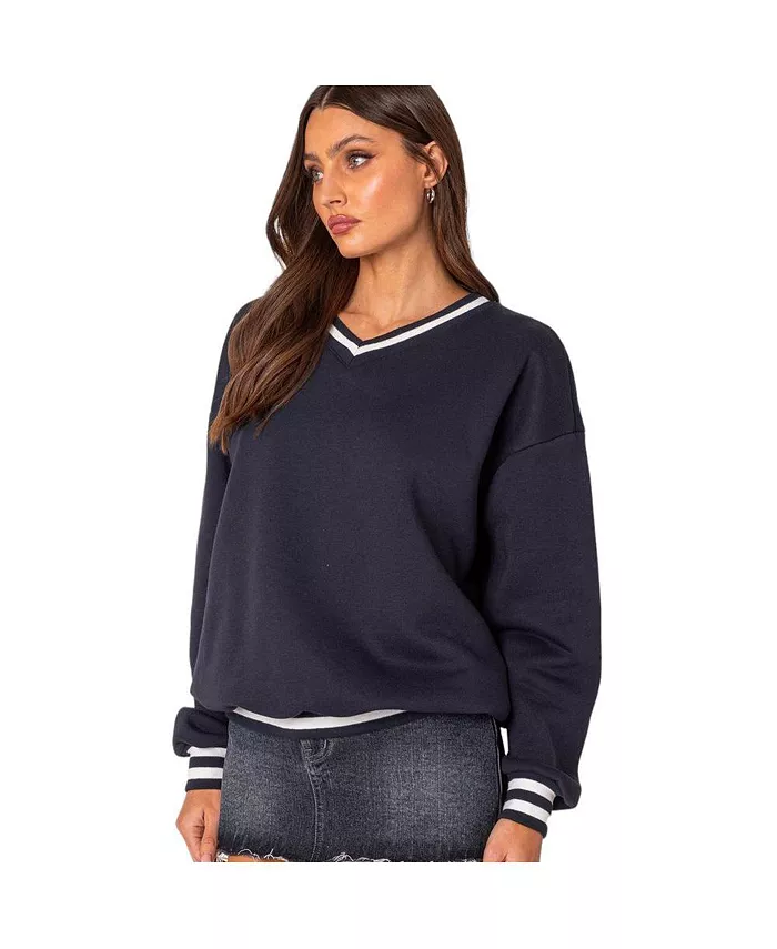 Alfani Edikted Women's Caryn Oversized V Neck Sweatshirt Women's Fashion Shoes & Accessories