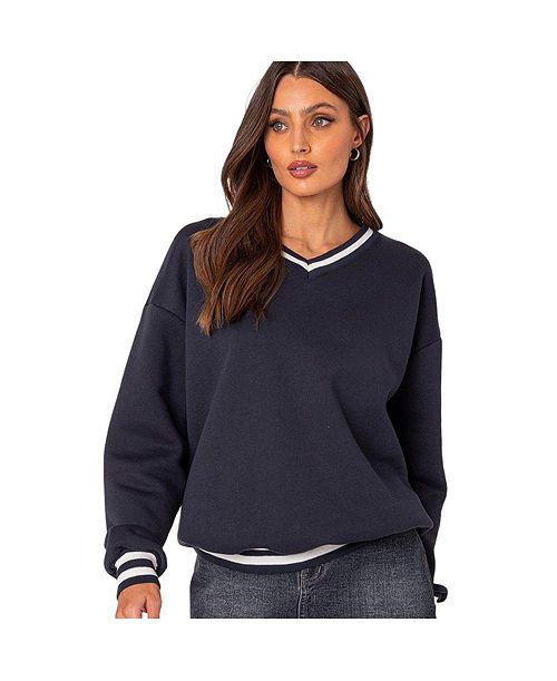 alfani Edikted Women's Caryn oversized v neck sweatshirt Women's Fashion Shoes & Accessories