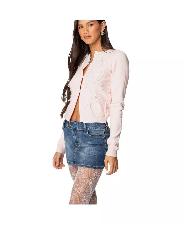 Alfani Edikted Women's Contrast Bow Knit Cardigan Women's Fashion Shoes & Accessories