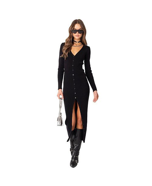 alfani Edikted Women's Knitted Maxi Dress With Buttons Women's Fashion Shoes & Accessories