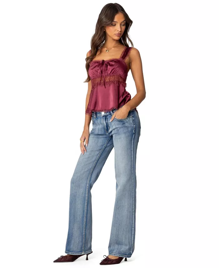 Alfani Edikted Women's Loryn Lacey Satin Effect Top Women's Fashion Shoes & Accessories