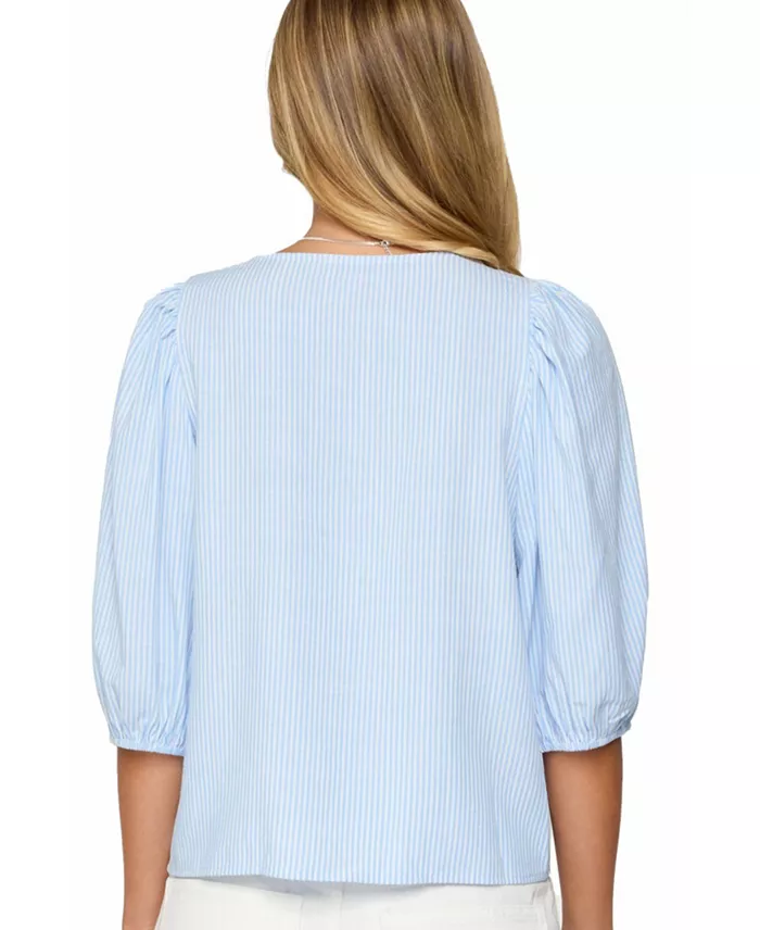 Alfani Edikted Women's Pinstripe Linen Look Button Up Shirt Women's Fashion Shoes & Accessories