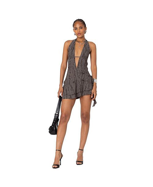 alfani Edikted Women's Shredded backless halter mini dress Women's Fashion Shoes & Accessories