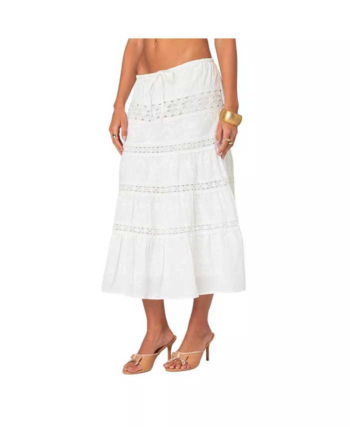 Alfani Edikted Women's Tiered Cotton Lace Midi Skirt Women's Fashion Shoes & Accessories