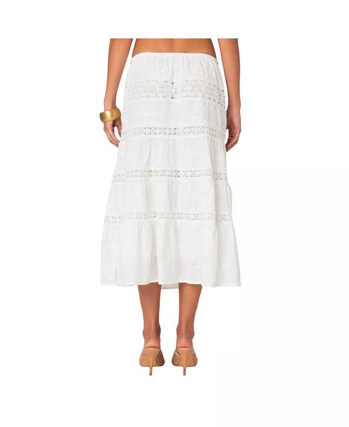 Alfani Edikted Women's Tiered Cotton Lace Midi Skirt Women's Fashion Shoes & Accessories