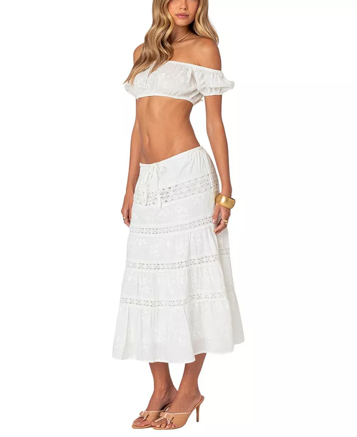 Alfani Edikted Women's Tiered Cotton Lace Midi Skirt Women's Fashion Shoes & Accessories