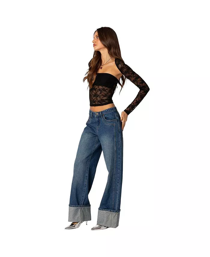 Alfani Edikted Women's Vesper Cuffed Low Rise Jeans Women's Fashion Shoes & Accessories