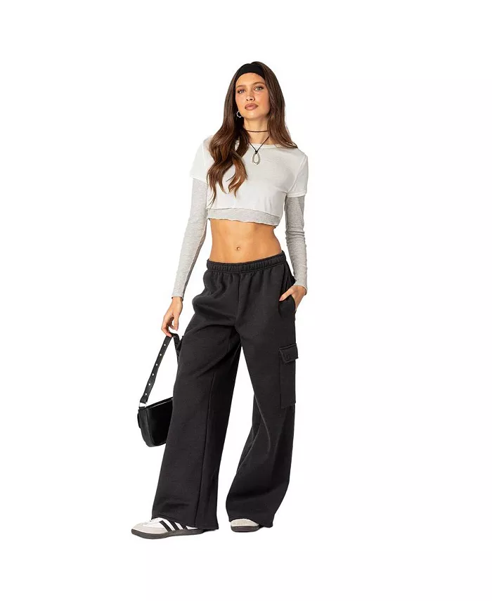 Alfani Edikted Women's Wide Leg Cargo Sweatpants Women's Fashion Shoes & Accessories