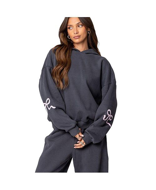 alfani Edikted Womens Bonney Bow Detail Hoodie Women's Fashion Shoes & Accessories
