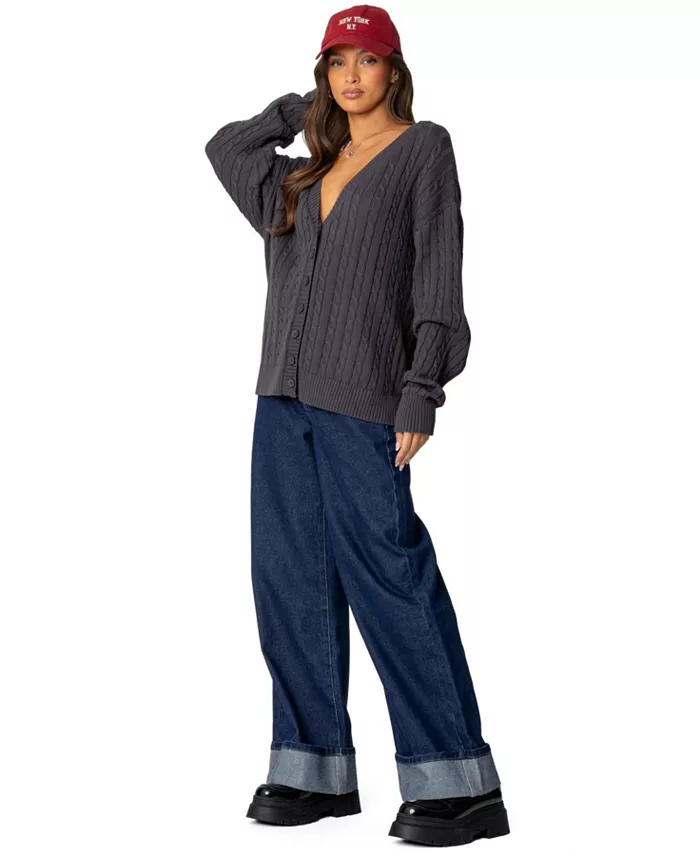 Alfani Edikted Womens Francine Oversized V Neck Cardigan Women's Fashion Shoes & Accessories