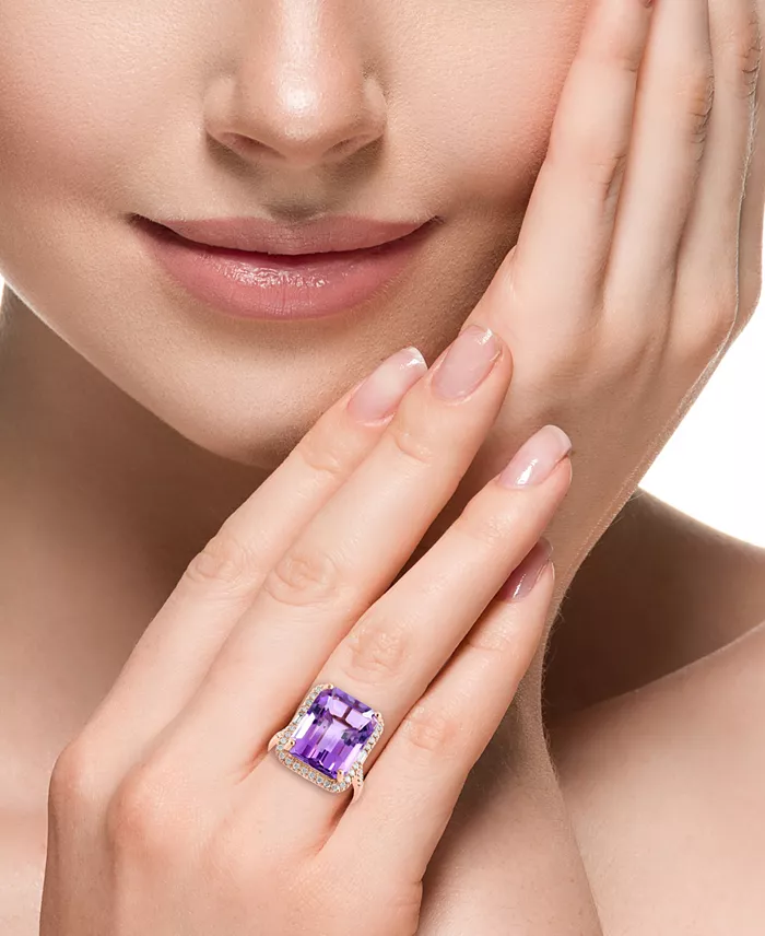 Alfani EFFY Collection EFFY® Amethyst (10-3/4 Ct. T.w.) & Diamond (3/8 Ct. T.w.) Halo Ring In 14k Gold (Also Available In Citrine London Blue Topaz Green Quartz & Black Onyx) Jewelry & Watches