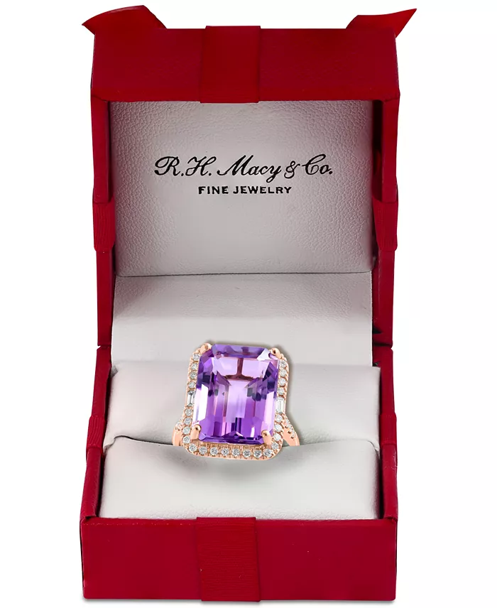 Alfani EFFY Collection EFFY® Amethyst (10-3/4 Ct. T.w.) & Diamond (3/8 Ct. T.w.) Halo Ring In 14k Gold (Also Available In Citrine London Blue Topaz Green Quartz & Black Onyx) Jewelry & Watches