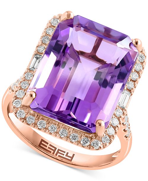 alfani EFFY Collection EFFY® Amethyst (10-3/4 ct. t.w.) & Diamond (3/8 ct. t.w.) Halo Ring in 14k Gold (Also available in Citrine London Blue Topaz Green Quartz & Black Onyx) Jewelry & Watches
