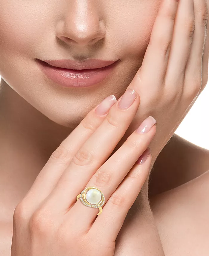 Alfani EFFY Collection EFFY® Cultured Freshwater Pearl (10mm) & Diamond (1/6 Ct. T.w.) Knot Swirl Ring In 14k Gold Jewelry & Watches