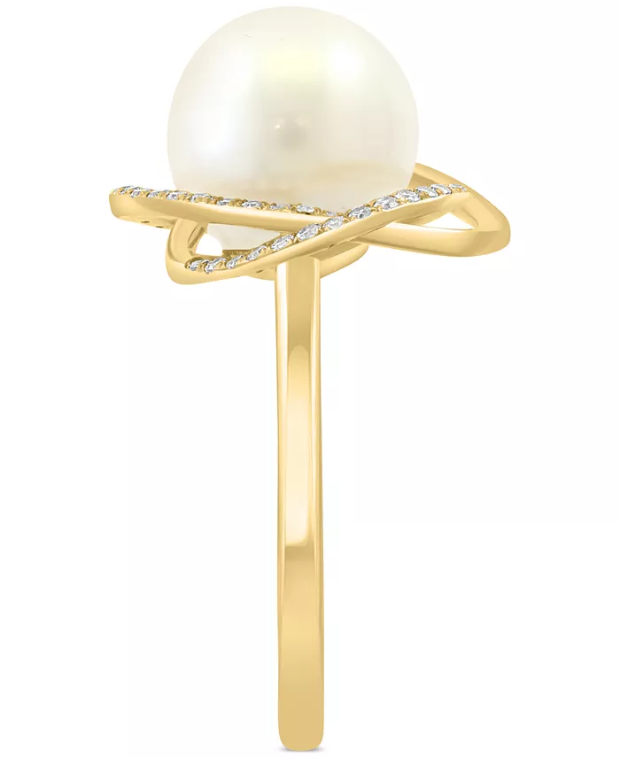 Alfani EFFY Collection EFFY® Cultured Freshwater Pearl (10mm) & Diamond (1/6 Ct. T.w.) Knot Swirl Ring In 14k Gold Jewelry & Watches