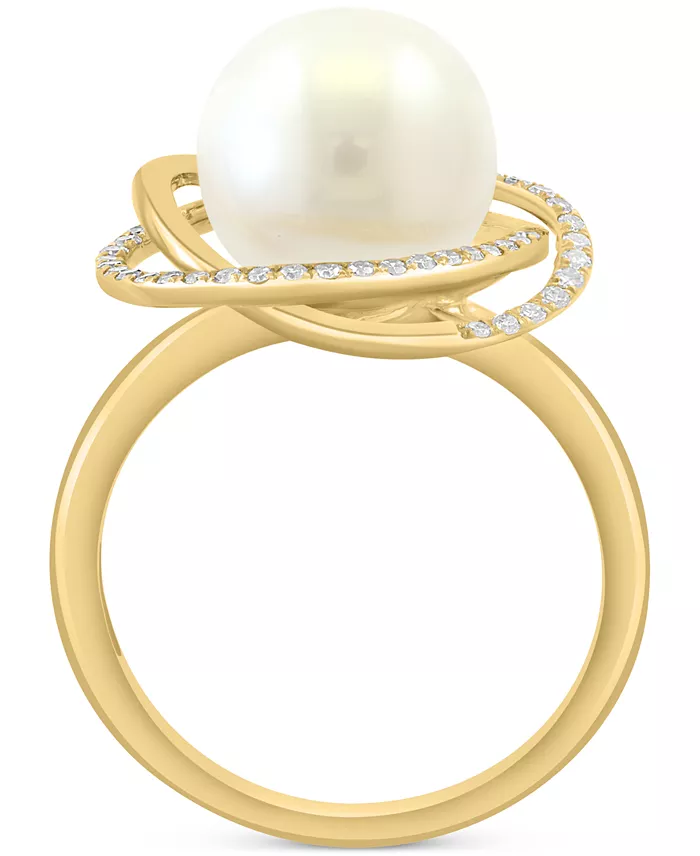 Alfani EFFY Collection EFFY® Cultured Freshwater Pearl (10mm) & Diamond (1/6 Ct. T.w.) Knot Swirl Ring In 14k Gold Jewelry & Watches