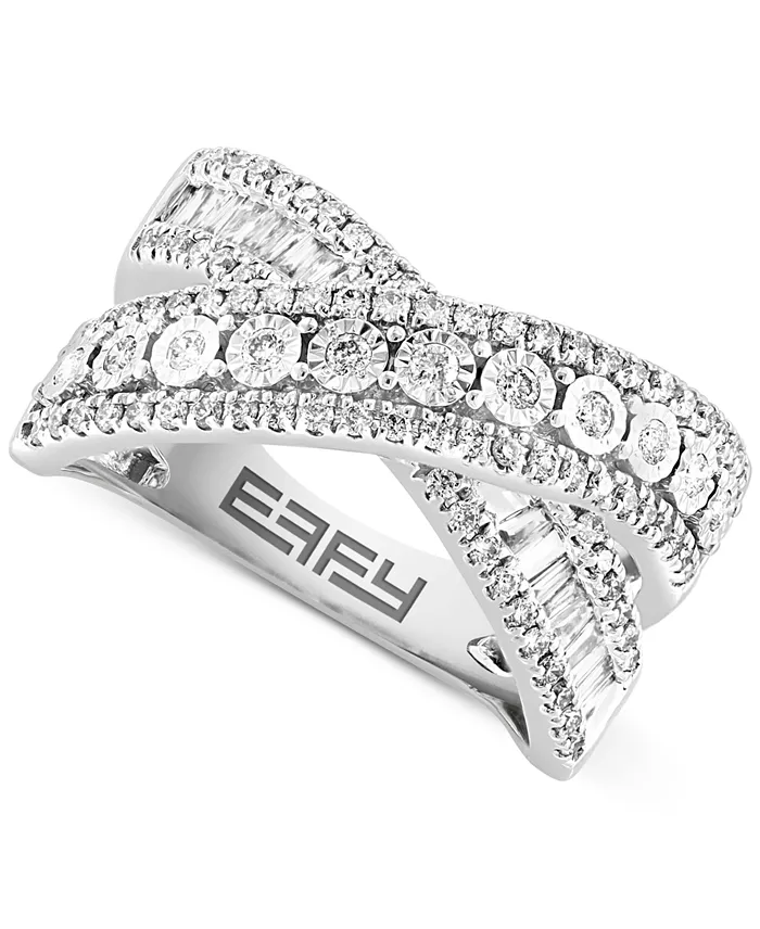 Alfani EFFY Collection EFFY® Diamond Round & Baguette Crossover Statement Ring In White Gold (3/4 Ct. T.w.) (Also Available In 14k Gold) Jewelry & Watches