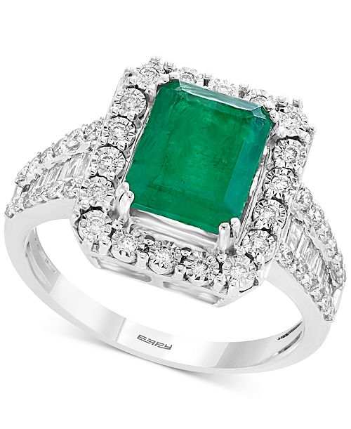 alfani EFFY Collection EFFY® Emerald (2-1/5 ct. t.w.) & Diamond (1/2 ct. t.w.) Ring in 14k White Gold & 14k Yellow Gold Jewelry & Watches