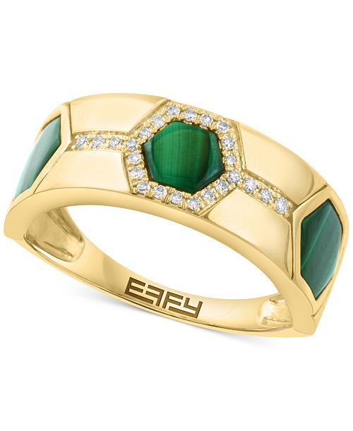 EFFY Collection EFFY® Malachite & Diamond (1/10 ct. t.w.) Hexagon Band in Gold Plated Silver Jewelry & Watches