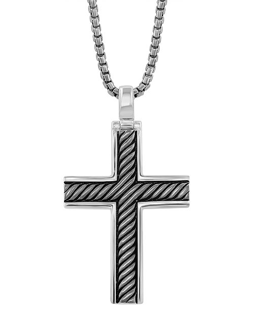 EFFY Collection EFFY® Men's Black Rhodium Cross 22" Pendant Necklace in Sterling Silver Jewelry & Watches