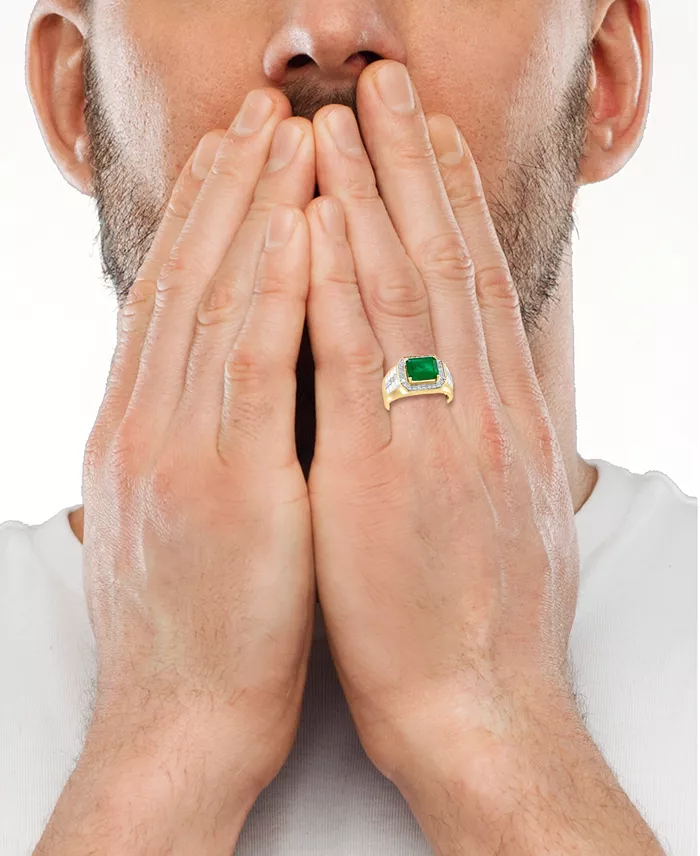 EFFY Collection EFFY® Men's Emerald (3 Ct. T.w.) & Diamond (1/2 Ct. T.w.) Ring In 14k Gold Jewelry & Watches