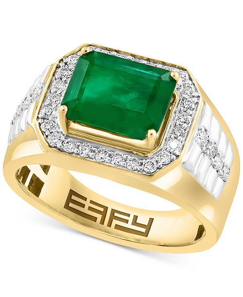 EFFY Collection EFFY® Men's Emerald (3 ct. t.w.) & Diamond (1/2 ct. t.w.) Ring in 14k Gold Jewelry & Watches