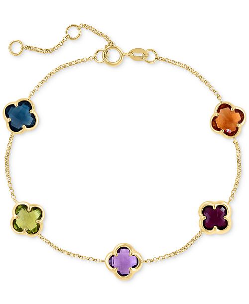 alfani EFFY Collection EFFY® Multi-Gemstone Clover Link Bracelet (6-3/4 ct. t.w.) in 14k Gold Jewelry & Watches