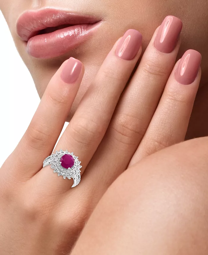 Alfani EFFY Collection EFFY® Ruby (1-7/8 Ct. T.w.) & Diamond (1/4 Ct. T.w.) Halo Statement Ring In 14k White Gold (Also In Sapphire And Emerald) Jewelry & Watches