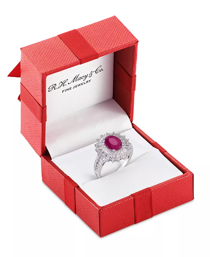 Alfani EFFY Collection EFFY® Ruby (1-7/8 Ct. T.w.) & Diamond (1/4 Ct. T.w.) Halo Statement Ring In 14k White Gold (Also In Sapphire And Emerald) Jewelry & Watches