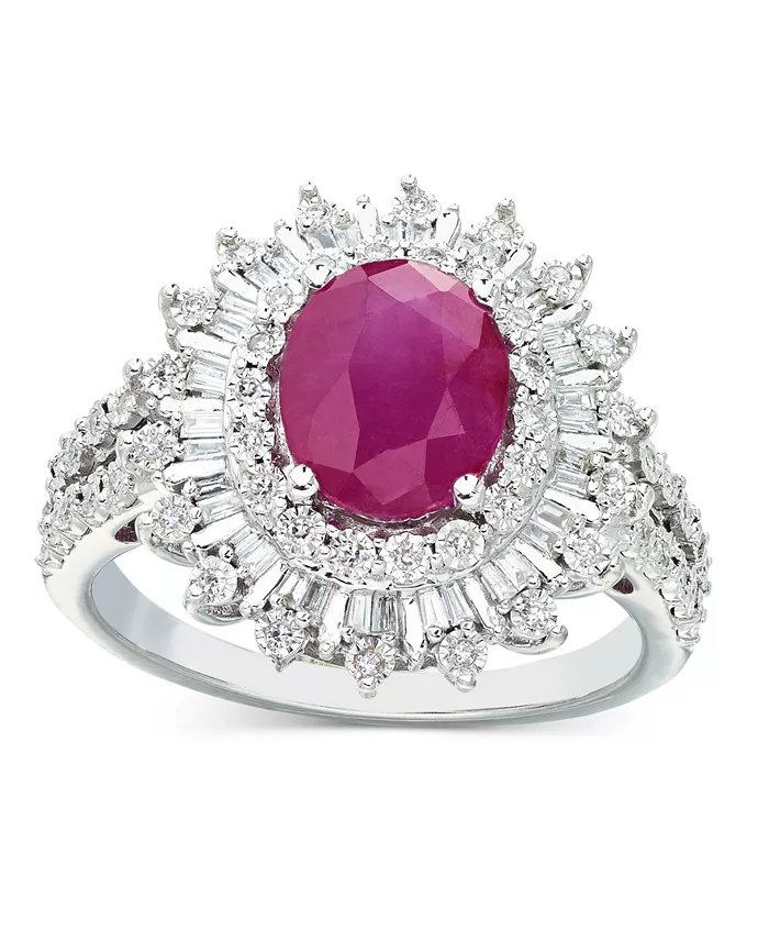 Alfani EFFY Collection EFFY® Ruby (1-7/8 Ct. T.w.) & Diamond (1/4 Ct. T.w.) Halo Statement Ring In 14k White Gold (Also In Sapphire And Emerald) Jewelry & Watches
