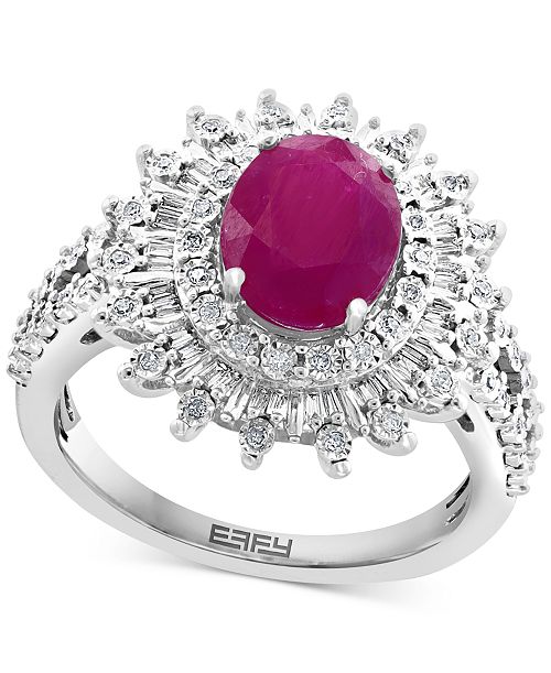 alfani EFFY Collection EFFY® Ruby (1-7/8 ct. t.w.) & Diamond (1/4 ct. t.w.) Halo Statement Ring in 14k White Gold (Also in Sapphire and Emerald) Jewelry & Watches