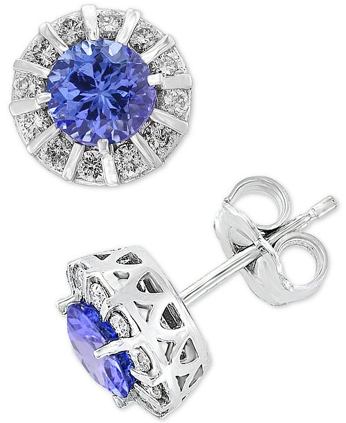 alfani EFFY Collection EFFY® Tanzanite (9/10 ct. t.w.) & Diamond (1/3 ct. t.w.) Stud Earrings in 14k White or Yellow Gold (Also available in Ruby Emerald & Sapphire) Jewelry & Watches