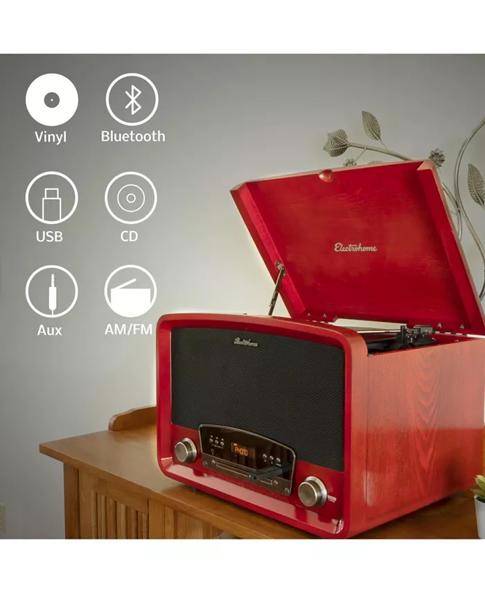 Alfani Electrohome Kingston 7-in-1 Vintage Vinyl Record Player Stereo System With 3-Speed Turntable Bluetooth AM/FM Radio CD Aux In RCA/Headphone Out Vinyl/CD To MP3 Recording & USB Playback (RR75C) Electronics