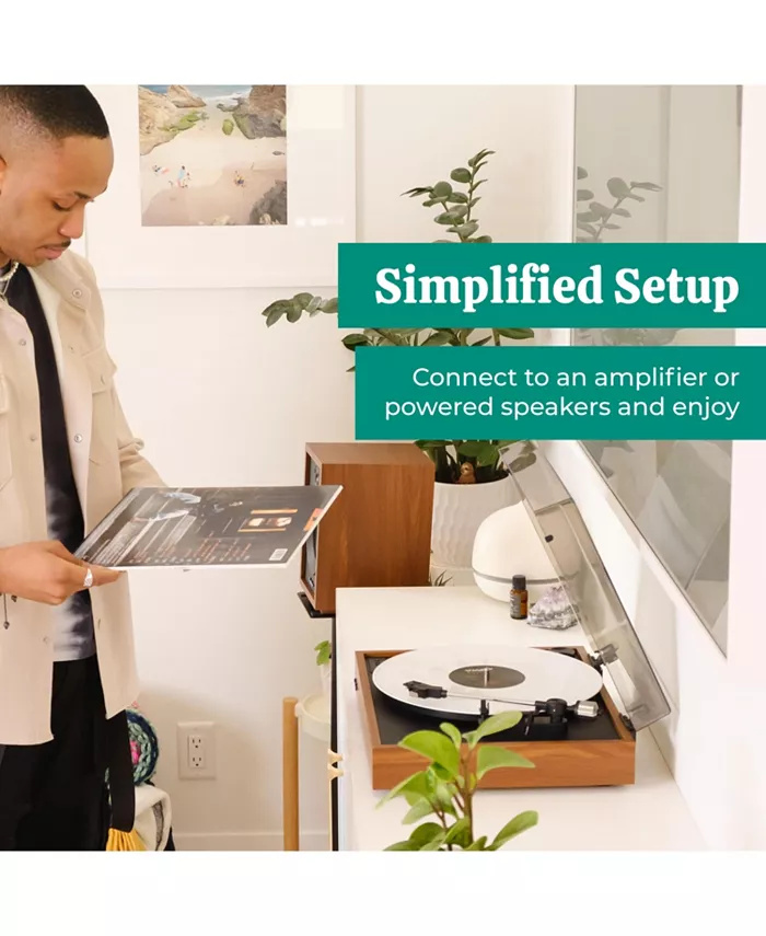 Alfani Electrohome Montrose Vinyl Record Player 2-Speed Belt-Drive Turntable With Audio-Technica Stylus Speed Control Motor Built-in Preamp Wood Plinth Anti-resonant Platter Auto-Stop (RR35B) Electronics