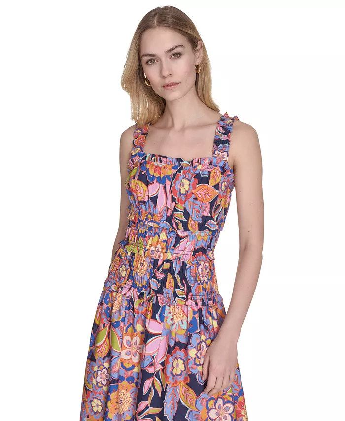 Alfani Eliza J Women's Cotton Smocked-Waist Floral-Print Dress Women's Fashion Shoes & Accessories