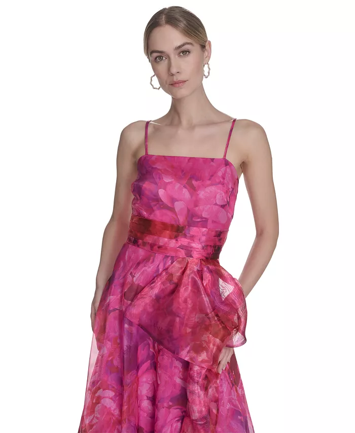 Alfani Eliza J Women's Square-neck Floral Print Organza Gown Women's Fashion Shoes & Accessories