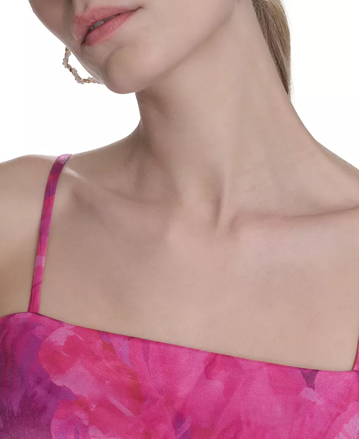 Alfani Eliza J Women's Square-neck Floral Print Organza Gown Women's Fashion Shoes & Accessories