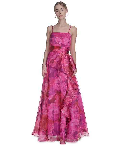 alfani Eliza J Women's Square-neck Floral Print Organza Gown Women's Fashion Shoes & Accessories