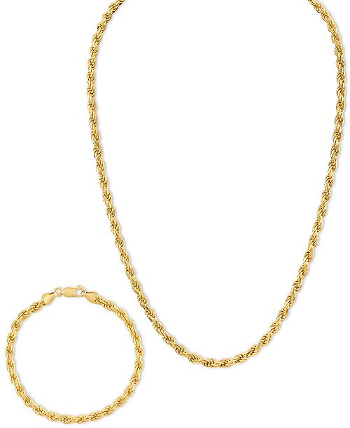 Esquire Men's Jewelry 2-Pc. Set 22" Rope Link Chain Necklace & Matching Bracelet Created for Macy's Jewelry & Watches