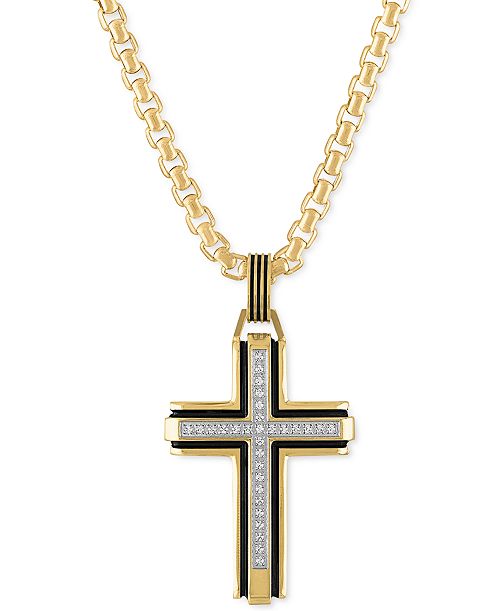 Esquire Men's Jewelry Diamond Religious Cross 22" Pendant Necklace (1/6 ct. t.w.) Created for Macy's Jewelry & Watches