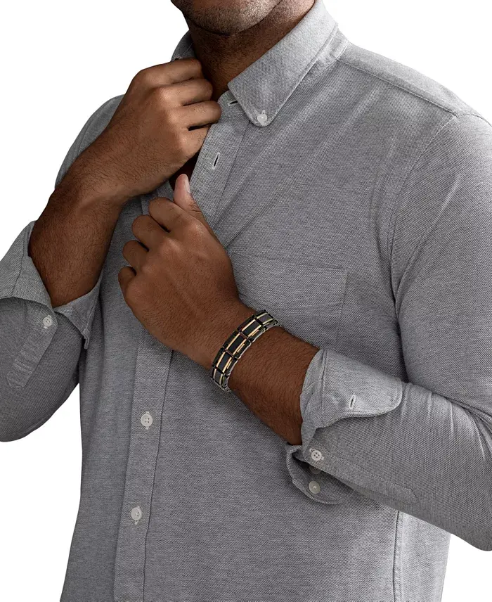 Esquire Men's Jewelry Two-Tone Square Link Bracelet In Black & Gold Ion-Plated Stainless Steel & Black Carbon Fiber Created For Macy's Jewelry & Watches