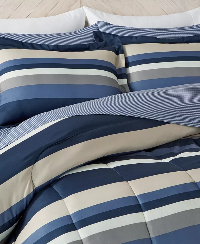 Alfani Fairfield Square Collection Austin Stripe/Solid Reversible 8 Pc. Comforter Set Exclusively At Macy’s Bed & Bath