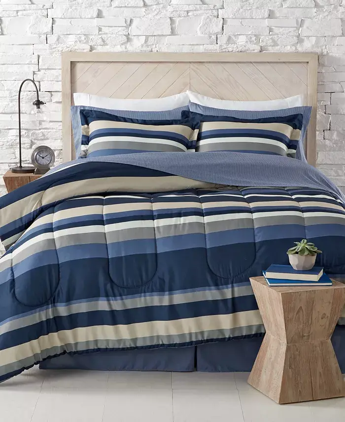 Alfani Fairfield Square Collection Austin Stripe/Solid Reversible 8 Pc. Comforter Set Exclusively At Macy’s Bed & Bath