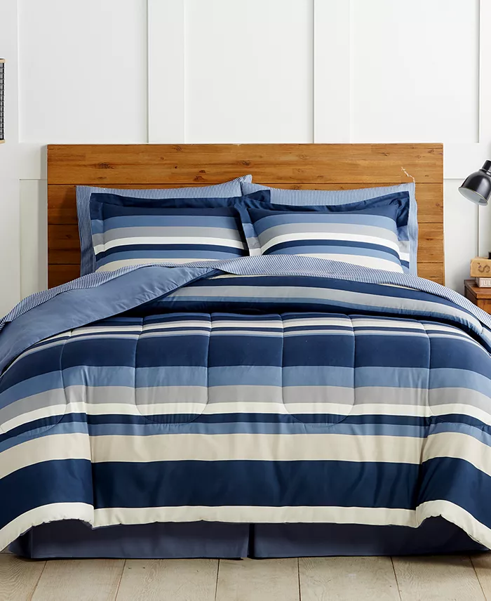 Alfani Fairfield Square Collection Austin Stripe/Solid Reversible 8 Pc. Comforter Set Exclusively At Macy’s Bed & Bath