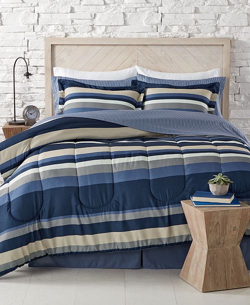 alfani Fairfield Square Collection Austin Stripe/Solid Reversible 8 Pc. Comforter Set Exclusively at Macy’s Bed & Bath